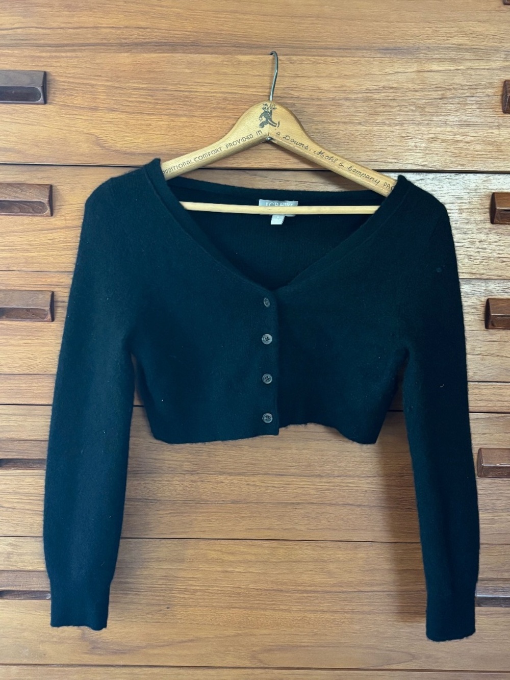 Cashmere J. Crew Black Short-Cropped Cardigan Medium, V-Neck, Button Front